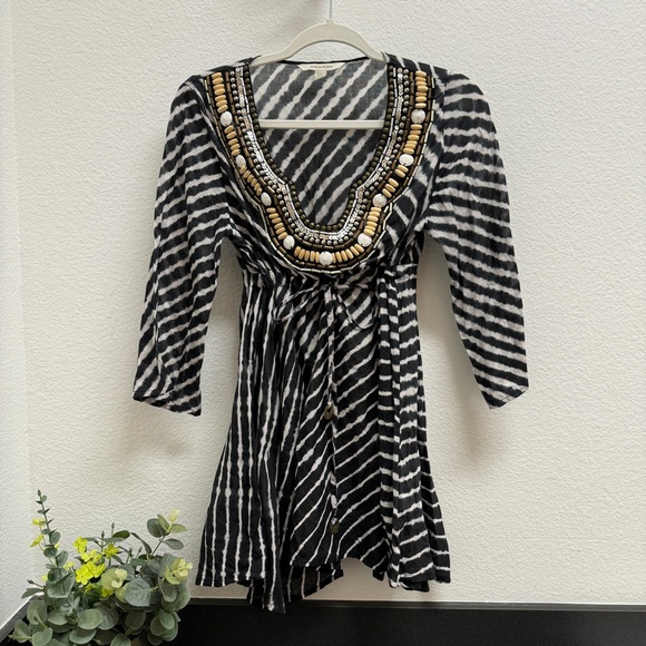 BOSTON PROPER Embellished Cotton Tunic. XS ZEBRA PRINT - Picture 1 of 9